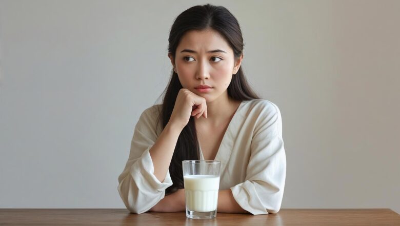 牛乳飲むのが心配な女性のイメージ写真